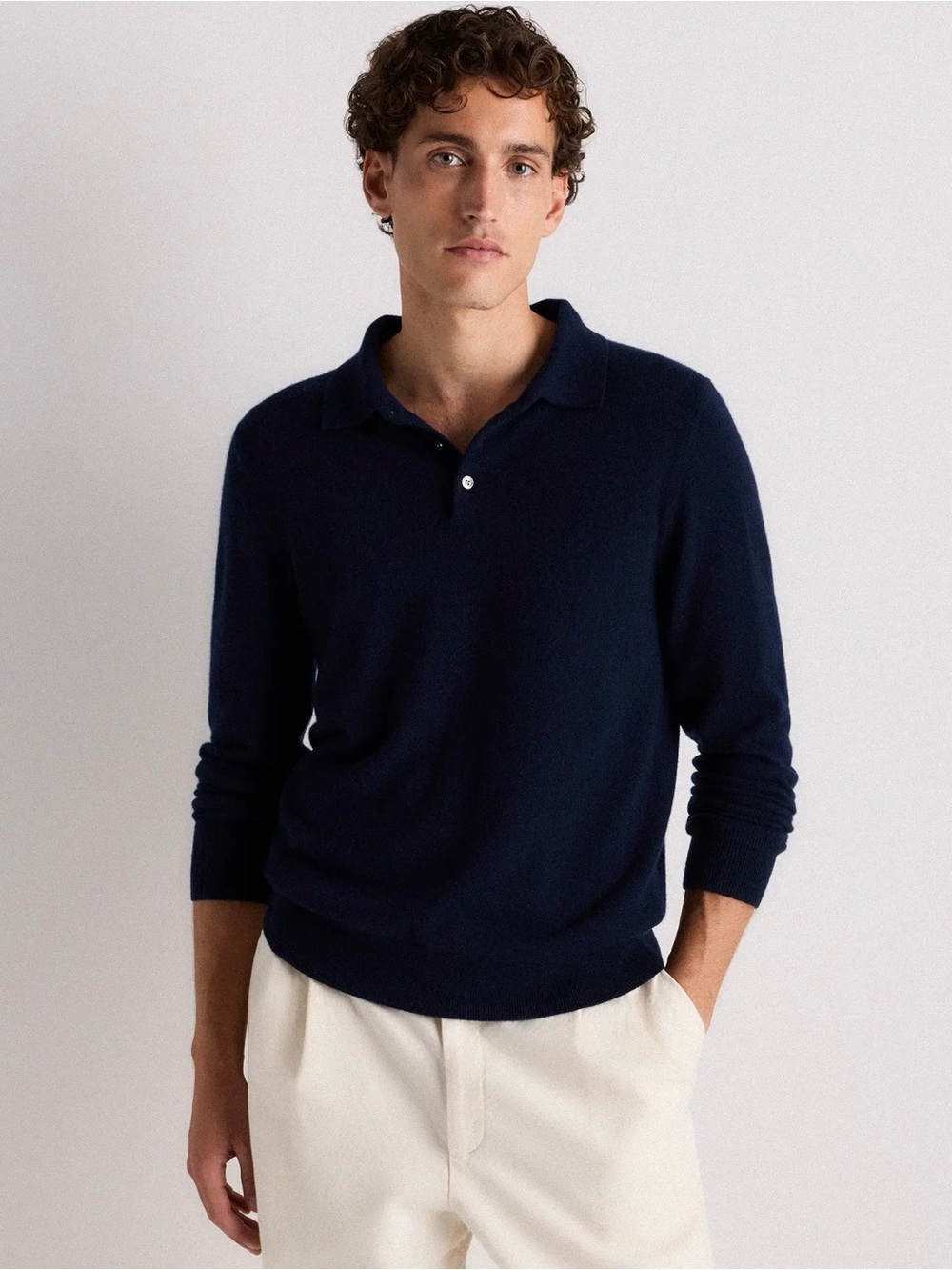 Quince Mongolian Cashmere XL True Navy Long-Sleeve Polo Sweater - Retail $100